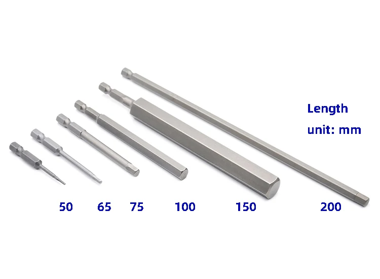 
 Отвертка шестигранная из сплава S2, H1.5, 2, 2,5, 3, 4, 5, 6, 8, 10, 12, 14 мм, длина 50, 65, 75, 100, 150, 200 мм, 1/4 дюйма, с шестигранным хвостовиком  