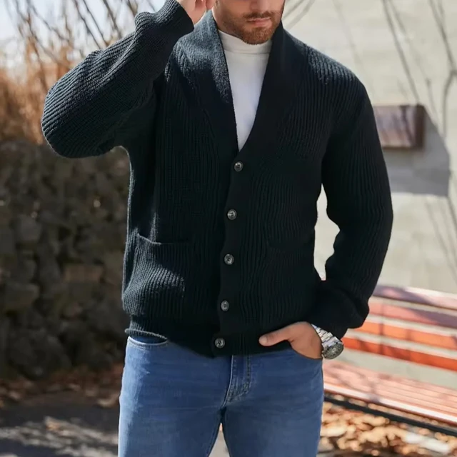 2024 Autumn Winter Custom Men's Knitted Cardigan Pullover Turn-Down Collar Designer Warm Knitwear Buttons Breathable