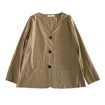 Custom Cotton/Linen Fabric Nine Quarter Sleeve Women's Casual Jacket Fashion Vintage V-neck Cardigan for Women