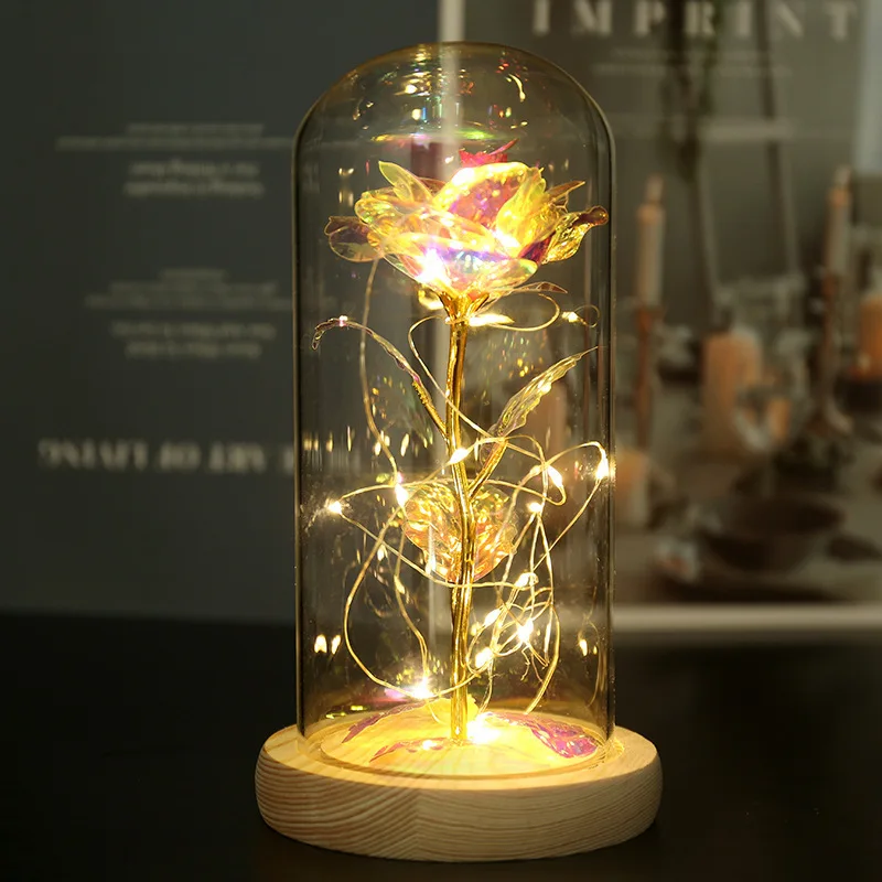 Christmas Valentine Gift LED Light String Rose Gold Home Decoration Champagne Glasses Rose Gold Preserved Roses