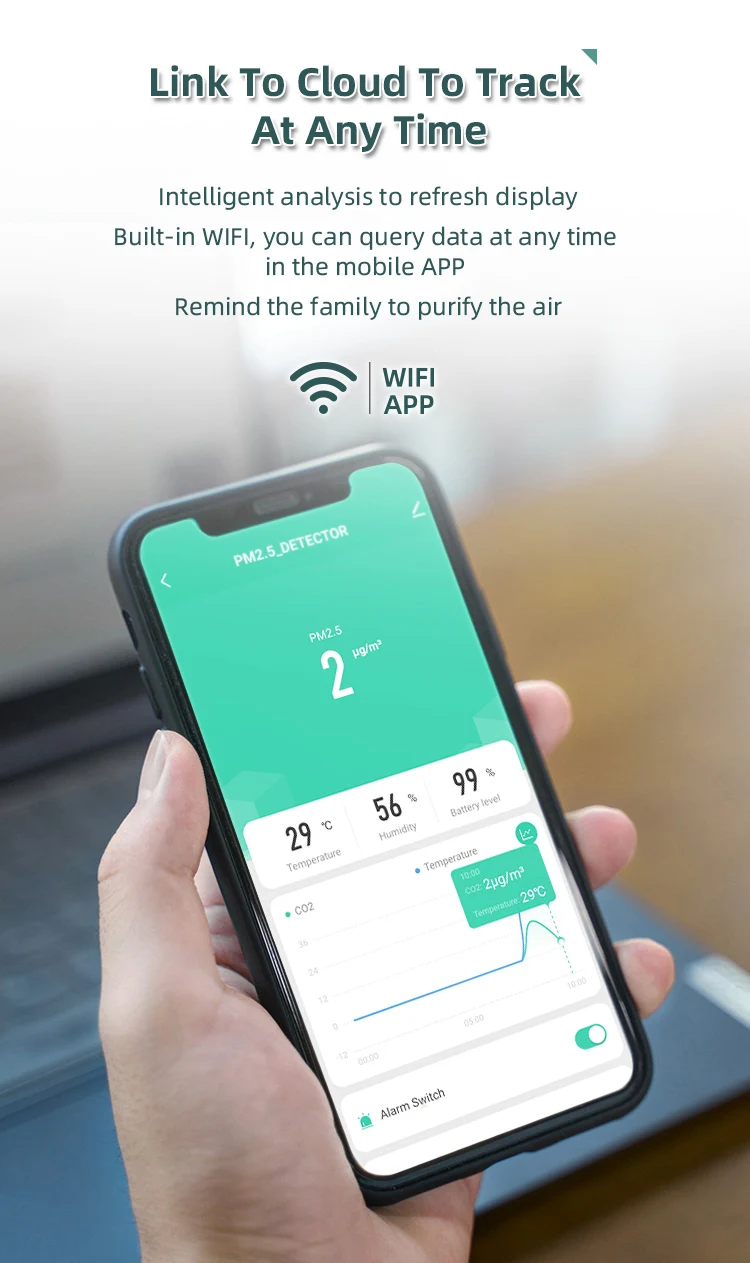 WIFI PM2.5 Monitor Smart PM2.5 Meter With Wifi Pm2.5 Detector Indoor Air Quality Monitor With Alarm Clock