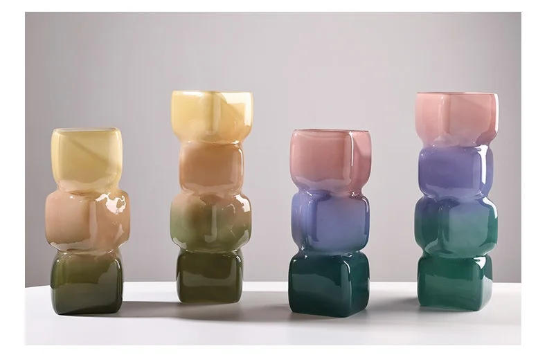 Gradually Changing Color Square Geometric Vase Tabletop Decoration ...