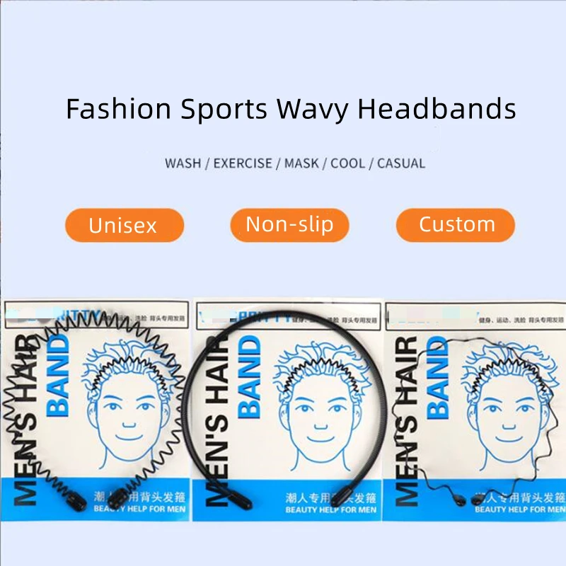 Custom Zigzag Metal Headbands For Men Unisex Non Slip Wavy Spiral Sport