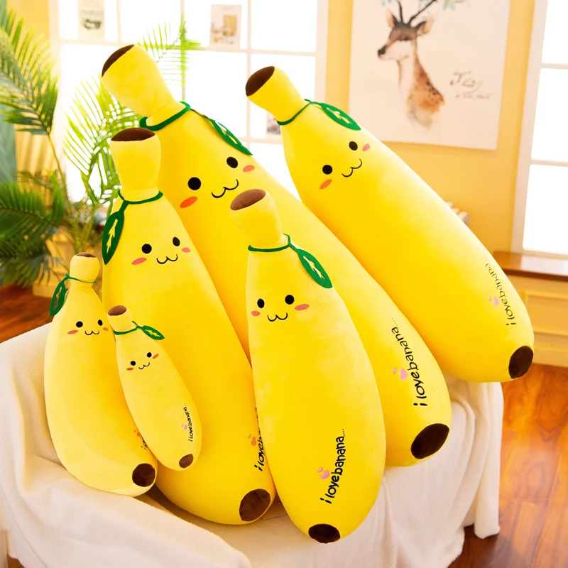Cpc Best Price Popular  Face Expression Yellow Kawaii Banana Fruit Doll Pillow Soft Stuffed Long Banana Plush Toy