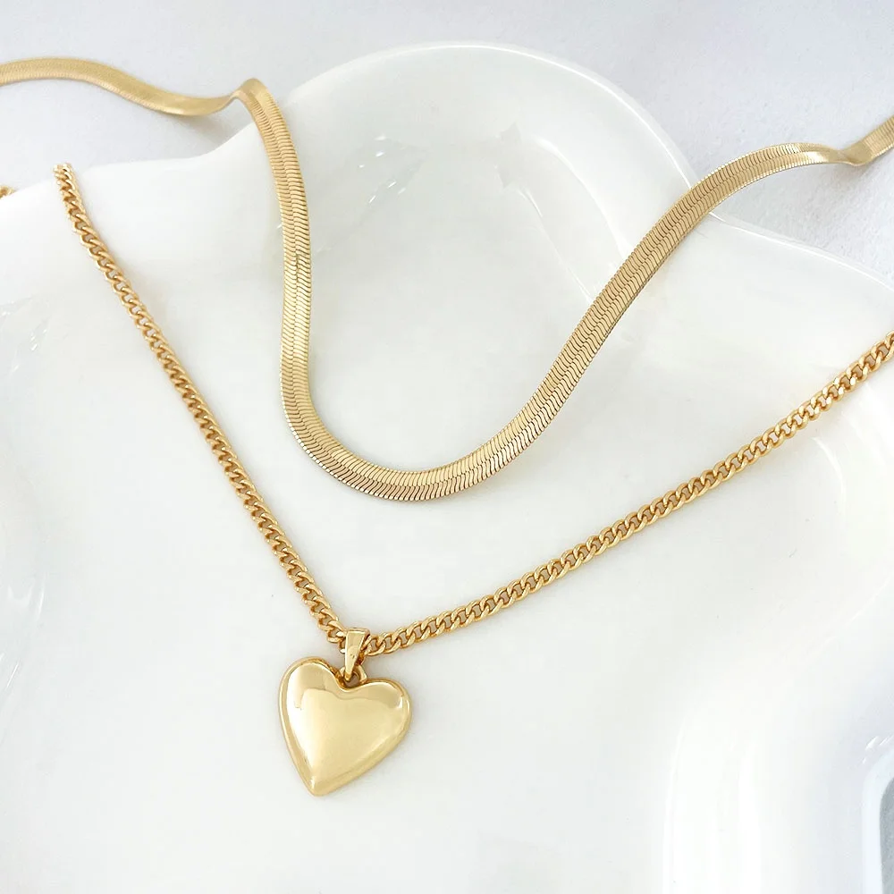 Heart Gold Chain For Girls Design Double Chain Jewelry Fashion