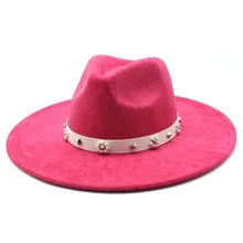 Fashion Customized Multiple Color Spring Wide Big Brim Suede Fedora Hat For Women Plain Custom Ribbon Logo Accessory