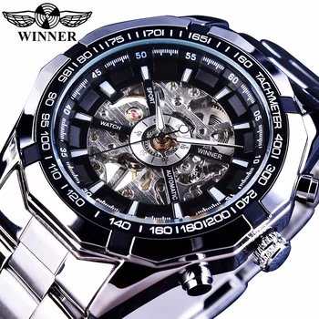 Winner Sport Stainless Steel Designer Men Watch Top Brand Luxury Automatic Casual Mechanical Clock Wristwatch