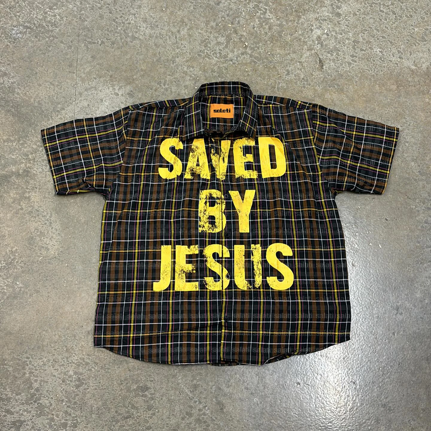 Custom Logo Streetwear Summer Cotton Button Down up Screen Print Short Sleeve Tshirt Oversized T-shirt Plaid Polo Shirts for Men gallery 9