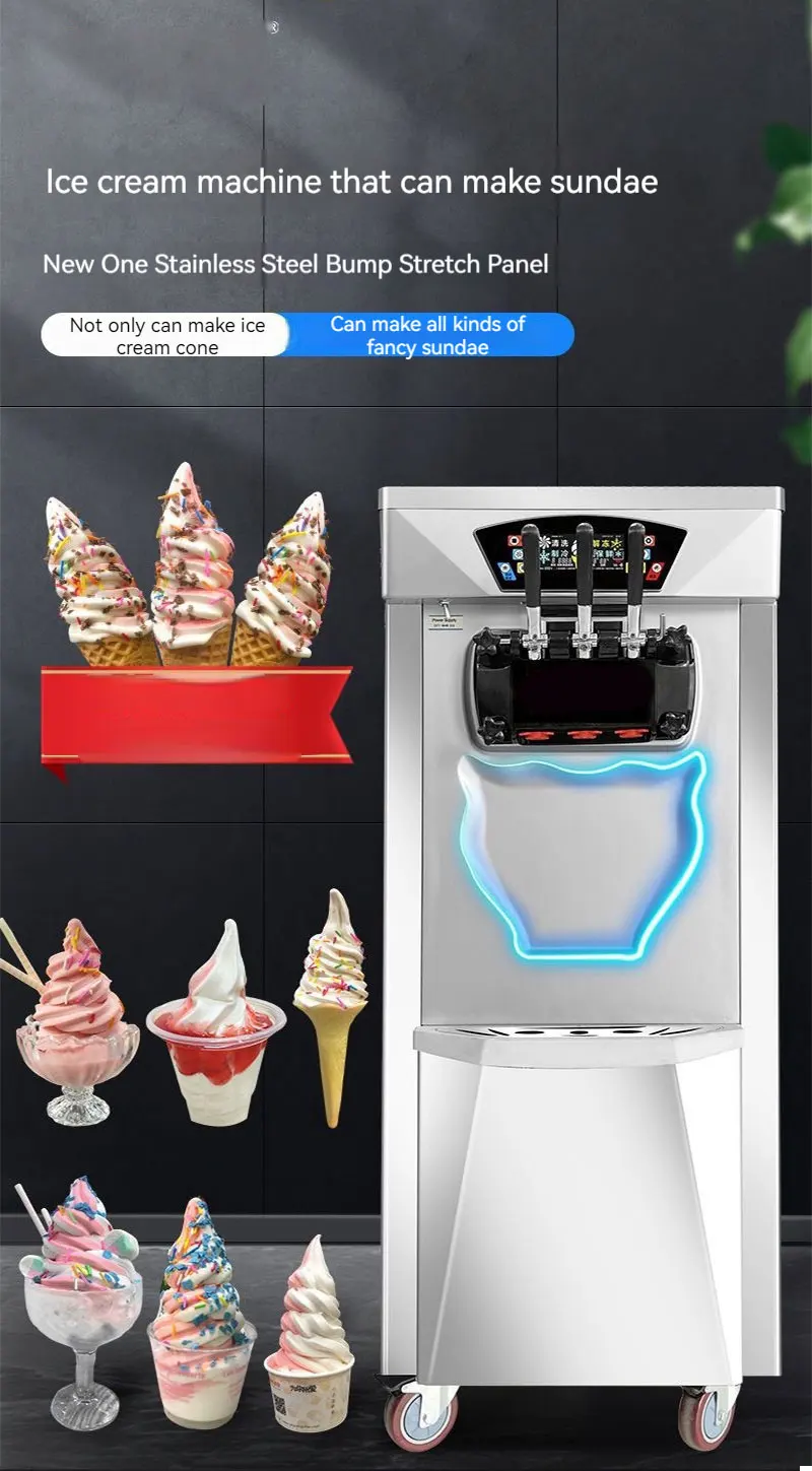Yihai Automatic Commercial Ice Cream Maker Machine 2600w 3 Flavors Soft