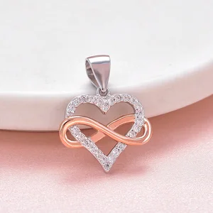 Mother's Day Gift 925 Sterling Silver 2 Tone Gold & Rhodium Plated Zircon Infinity Love Heart Pendant