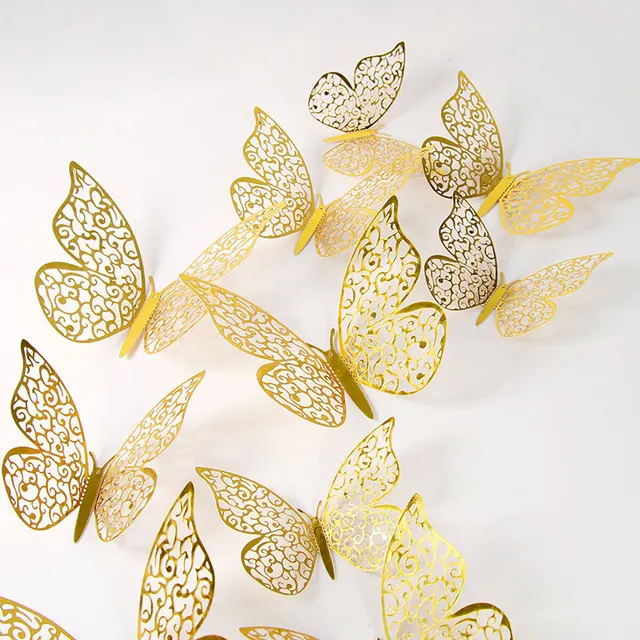 Wall Stickers Metal Hollow Butterfly 3D Texture for Home Decoration Wedding Simulation Butterfly