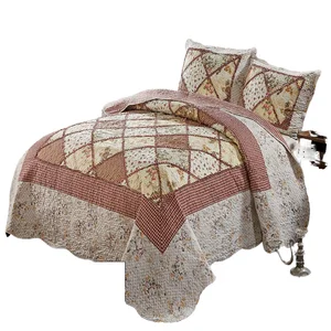 Hypoallergenic Microfiber Polyester 3-pieces Quilt  Embroidery Bedspread American Style for Home Bed