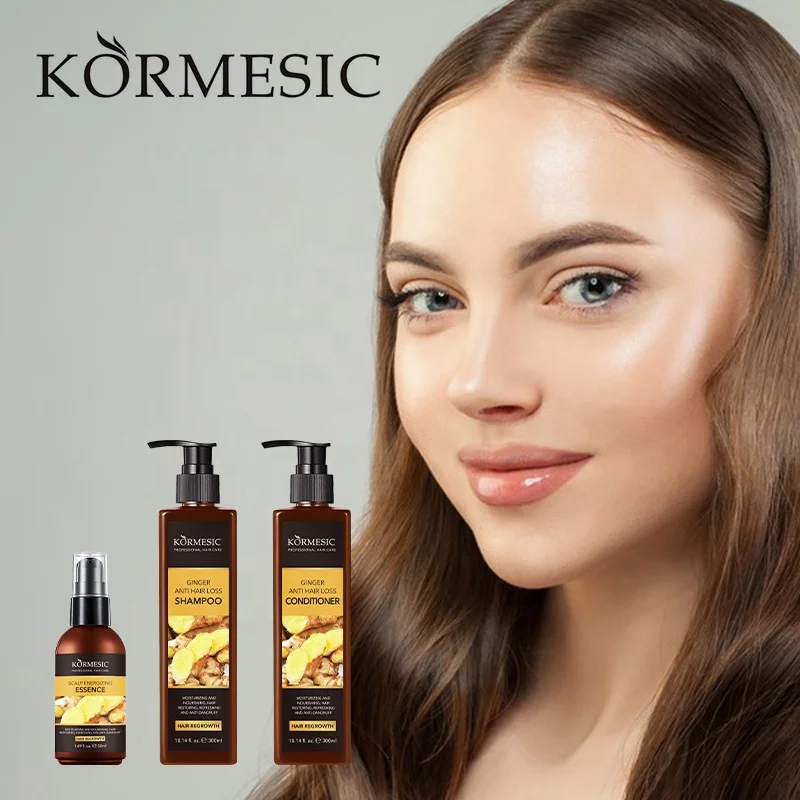 KORMESIC OEM Chinese Yellow Ginger Extract Hair Loss Anti-dandruff Ginger Shampoo and Conditioner Set