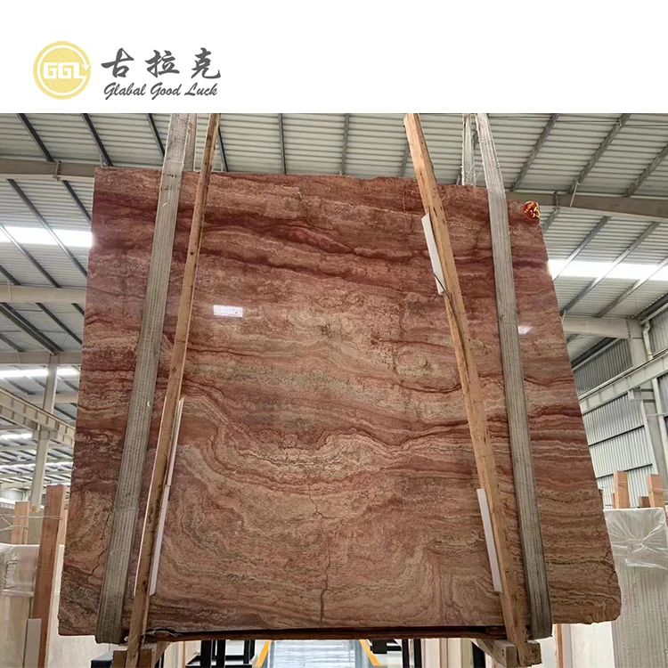 Red Travertine Marble Slab Decoration Material for Table Top Counter Top and Project Tile Etc. factory