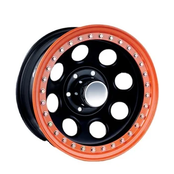 High Performance 15 Inch 4x4 Steel Wheels Orange Ring Beadlock Rims