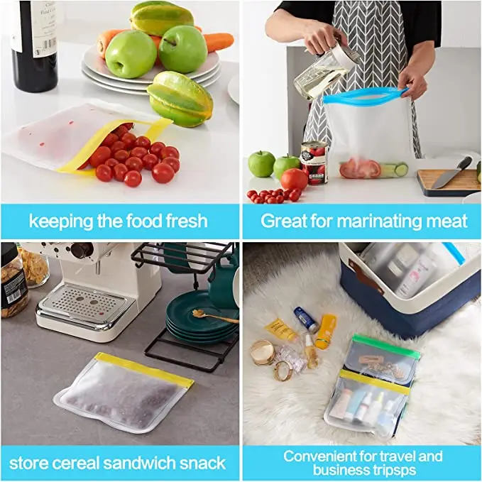 Hot Sale Washable Peva Food Pouch Safe Reusable Snack Bags For Meal