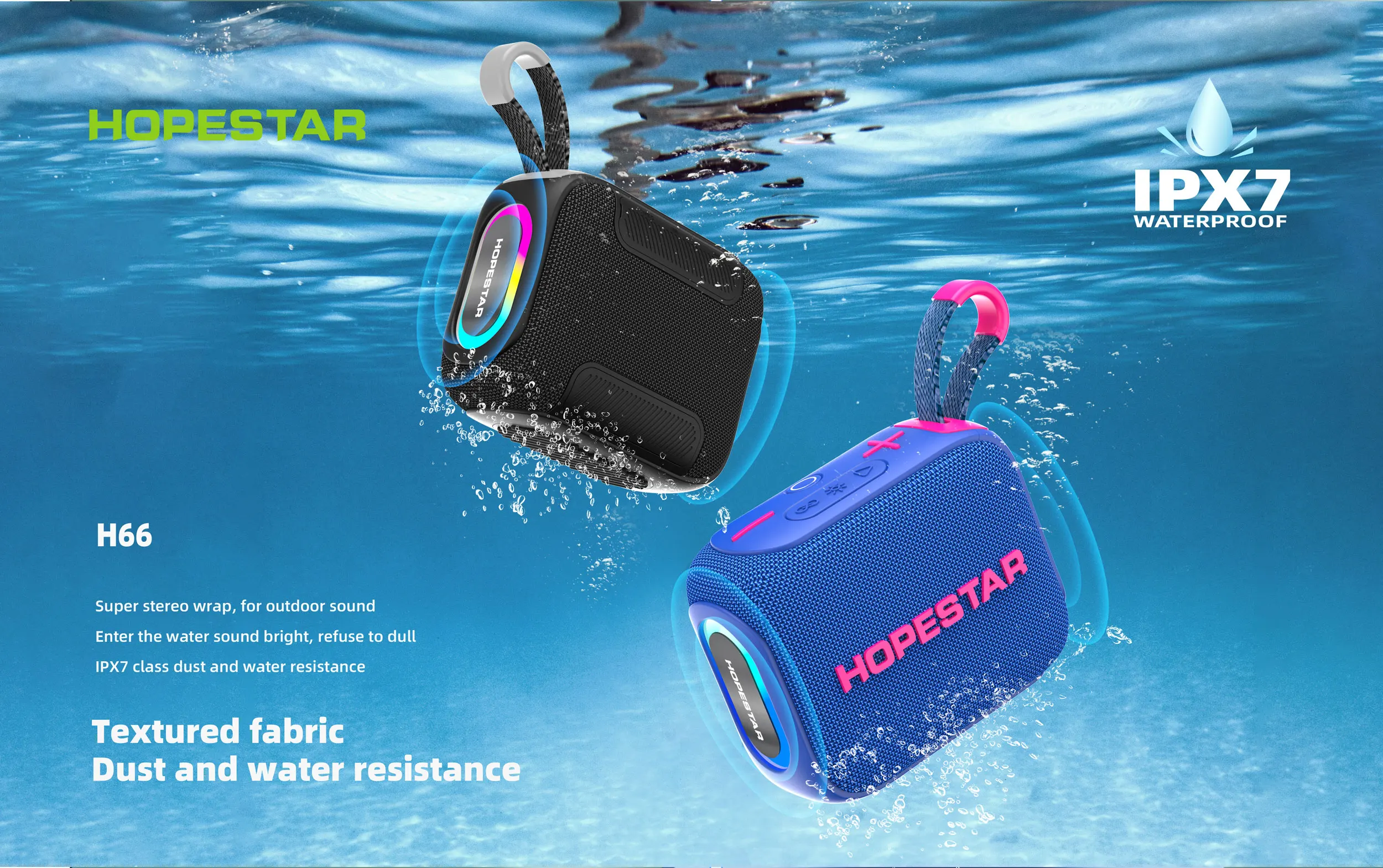 HOPESTAR H66 Wireless Portable Smart Speaker Outdoor Mini Sport Speakers Subwoofer Heavy Bass With Radio RGB Light