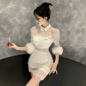 with Three Quarter Sleeves Features Delicate Lace Fabric and Fluffy Cuff Details Creating an Elegant and Traditional yet Modern