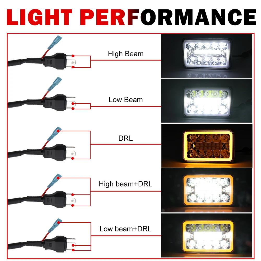 High Power 4x6 Rectangular LED Headlight 72w 5inch Square Led Lights for Car Replacement Truck Kenworth