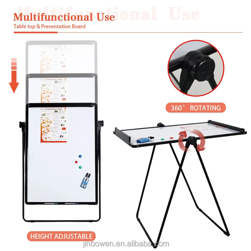 KBW Height Adjustable White Board Stand 360 Degree Rotation Flip Chart Double Side Teaching Whiteboard for Office Use