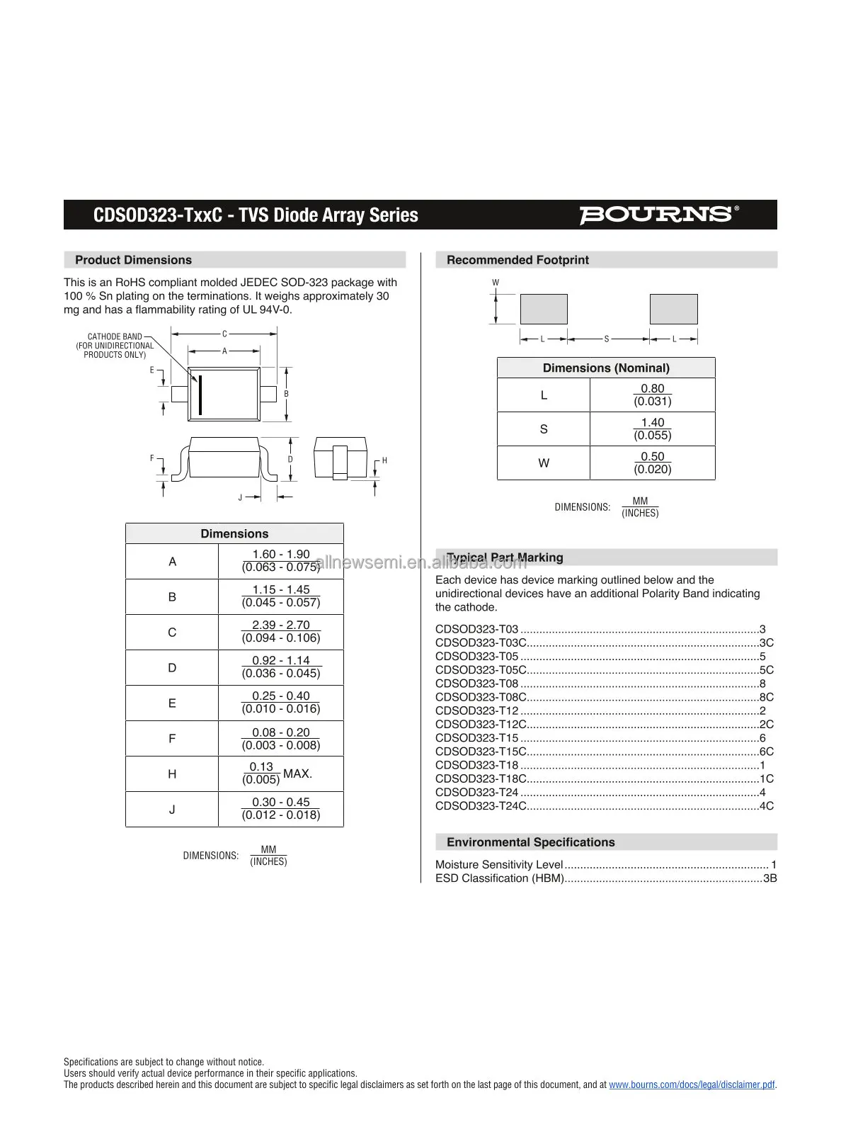 Hot sale original electronics CDSOD323-T03C TVS DIODE 3.3VWM 19VC SOD323 19V (Typ) Clamp 20A Tvs Diode Surface Mount SOD-323