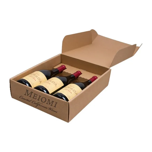 Custom Luxury Cardboard Gift 2 3 Wine Bottle Packing Paper Shipping Mailer Box Red Wine Box Packaging