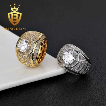 Vintage Hip hop Ring for men 18k gold plated Ice out full Cz diamond band 5A+ zircon Fashion rapper finger ring gift