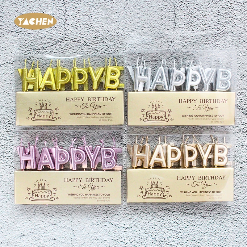 Yachen New Arrival Party Cake Decorations 13pcs/pack Sparkling Happy Birthday Letters Cake Candles Set
