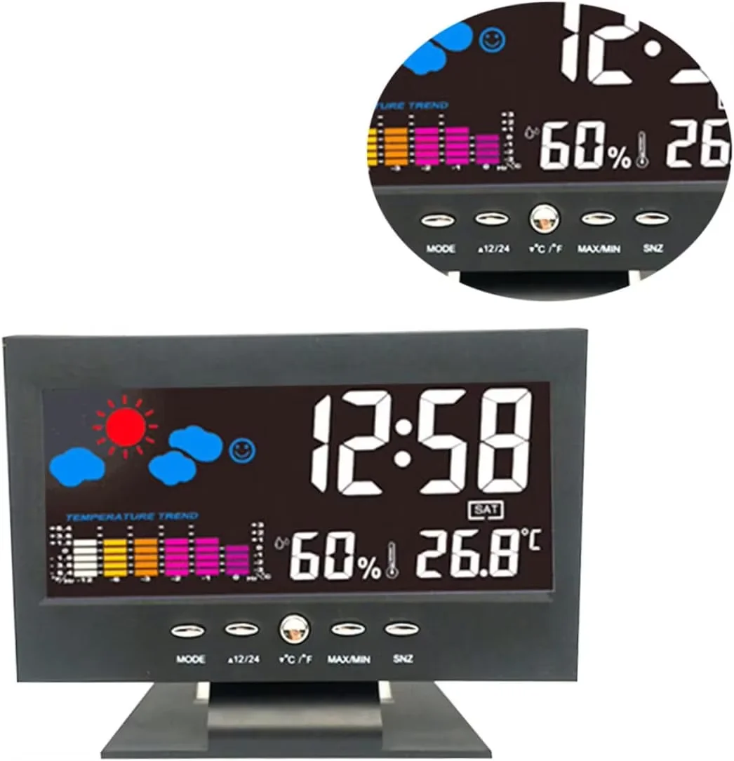 Indoor Thermometer Hygrometer Intelligent Alarm Table Alarm Clock Time Date Calendar Temperature Digital Led Clock Voice Control