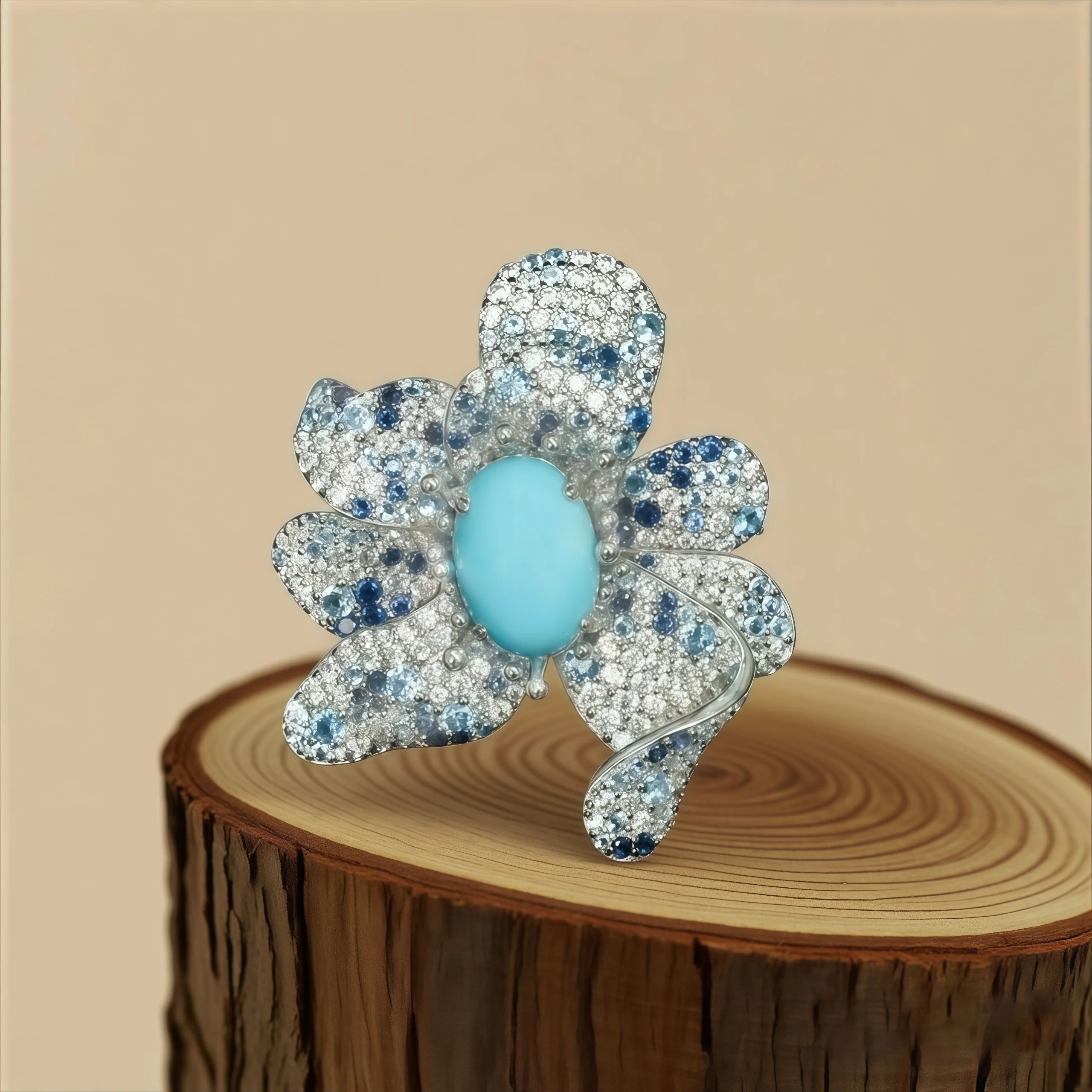 MUSHAN Jewelry Factory Fine Jewelry 925 Sterling Silver Rings Blue High Carbon Diamond Full Inlay Luxury Designer Flower Ring