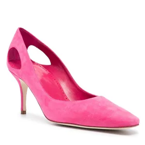 Women Hot Pink Suede Cutout Pumps Kitten Heels Pointed Toe Luxury Party Wedding Evening Dress Shoes Office Comfort Wholesale