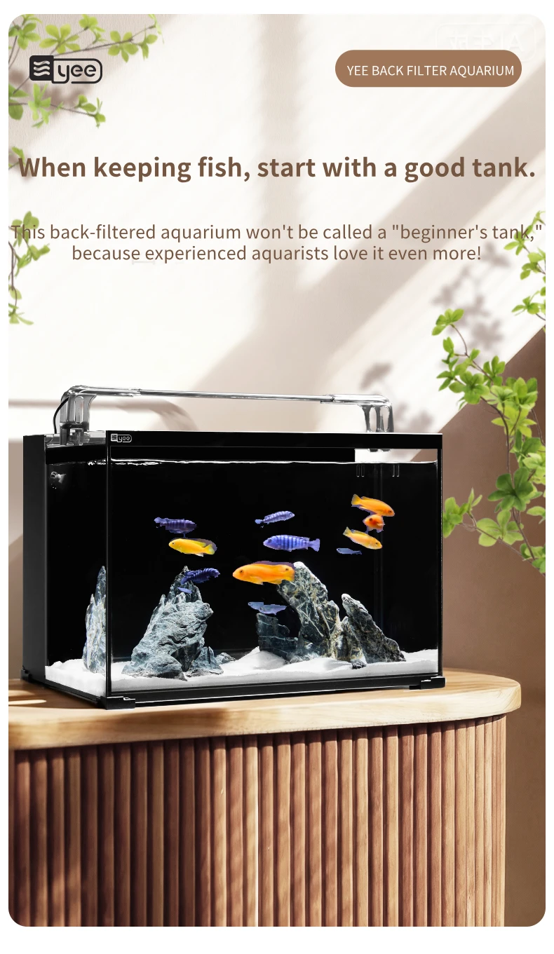 YEE Wholesale Custom Fish Tank Ultra White Glass Clear Desktop Ecological Aquarium Tank With Cover product detail 2