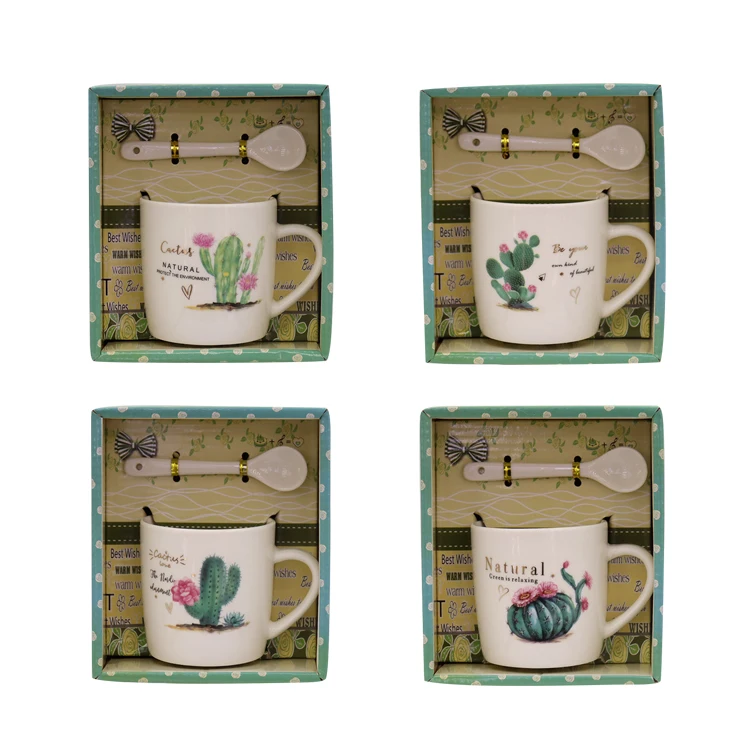 Promotional Creative Floral Decal Custom Logo Printed Cactus Ceramic Coffee Mug Premium Supply