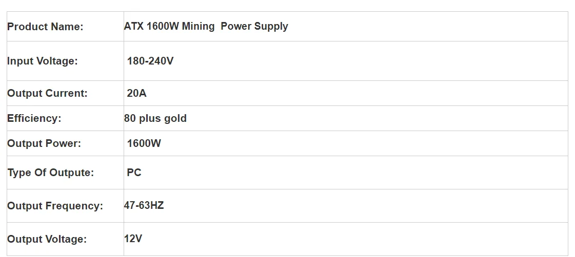 ATX 2000W PC Mining Power Supply 12V for 8 GPU