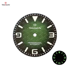 OEM Brass Gradient Color Watch Dial with Luminous Markers Seigaiha Pattern for Automatic Movement Watch Parts