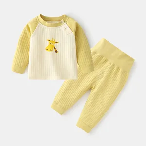Autumn Winter Jacquard Baby Clothing Sets High Waist Pants Shoulder Buttons Pullover Pure Cotton Toddler Girls Clothing Sets