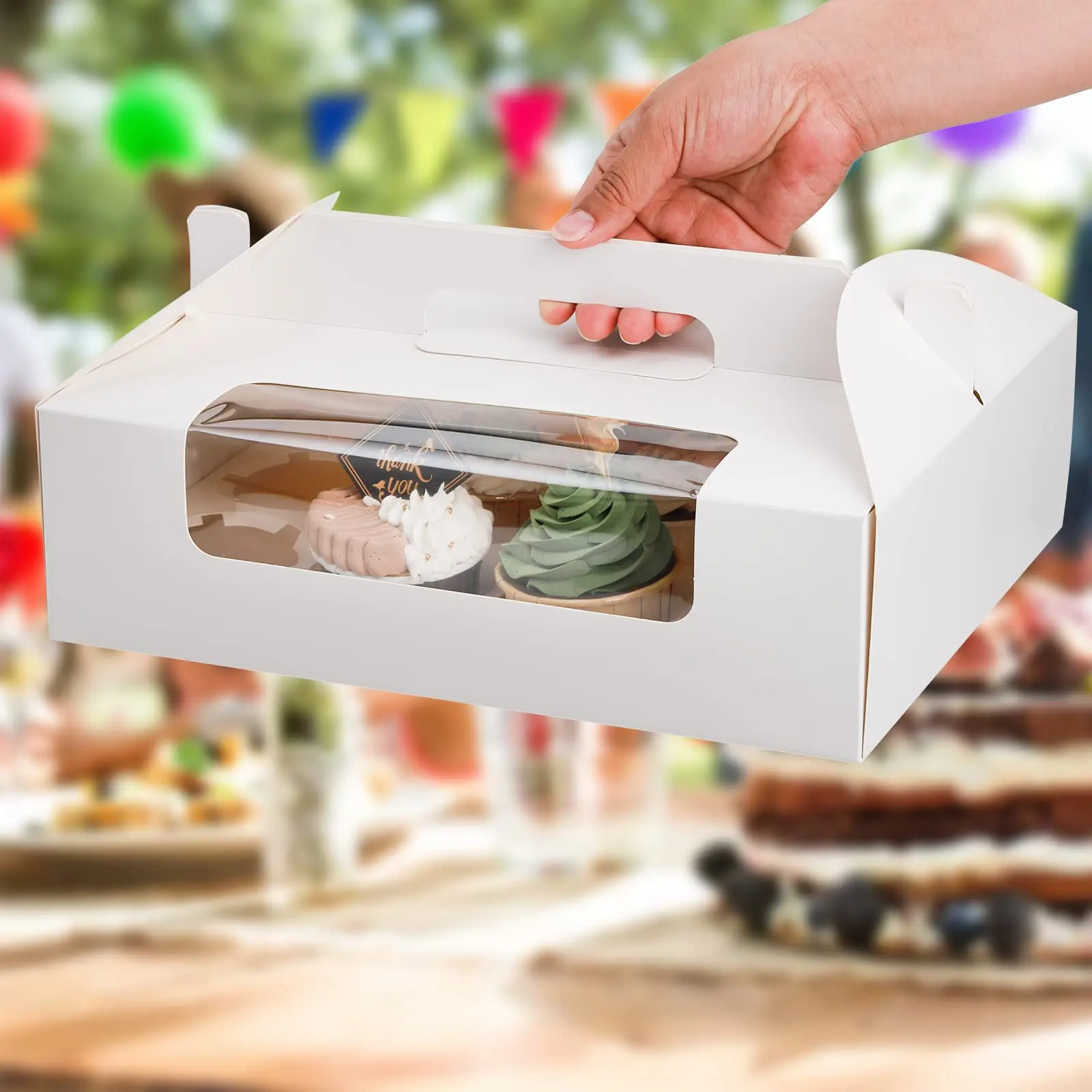 Ecofriendly Handle Recyclable Cake Cupcake Packaging Paper Box For