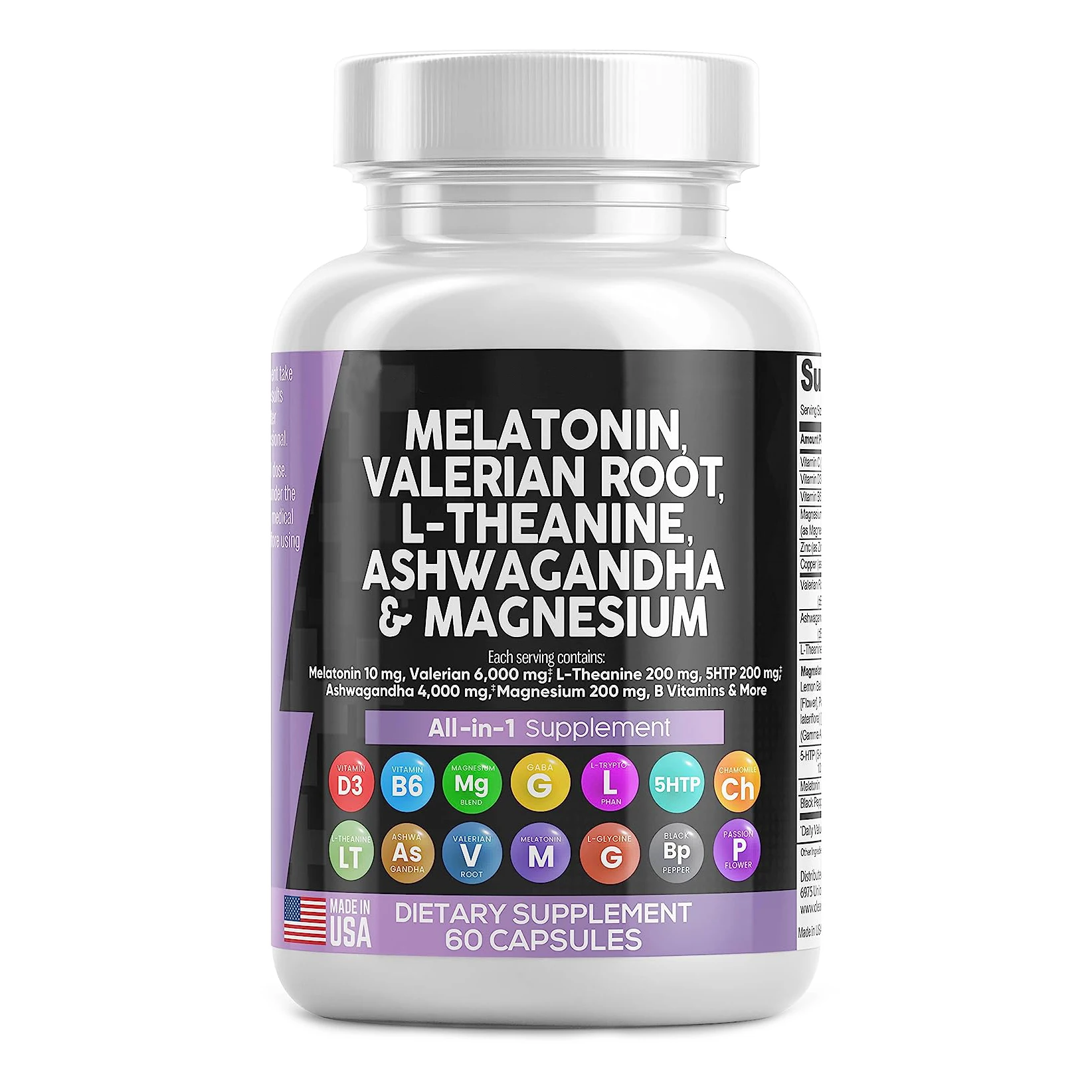 Melatonin Valerian Root Capsules With L Theanine Ashwagandha Magnesium Passion Flower Supplement