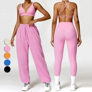 Custom Logo 4 Pieces Active Wear Set Athletic Sportswear Women Jogger Set Gym Fitness Yoga Sets