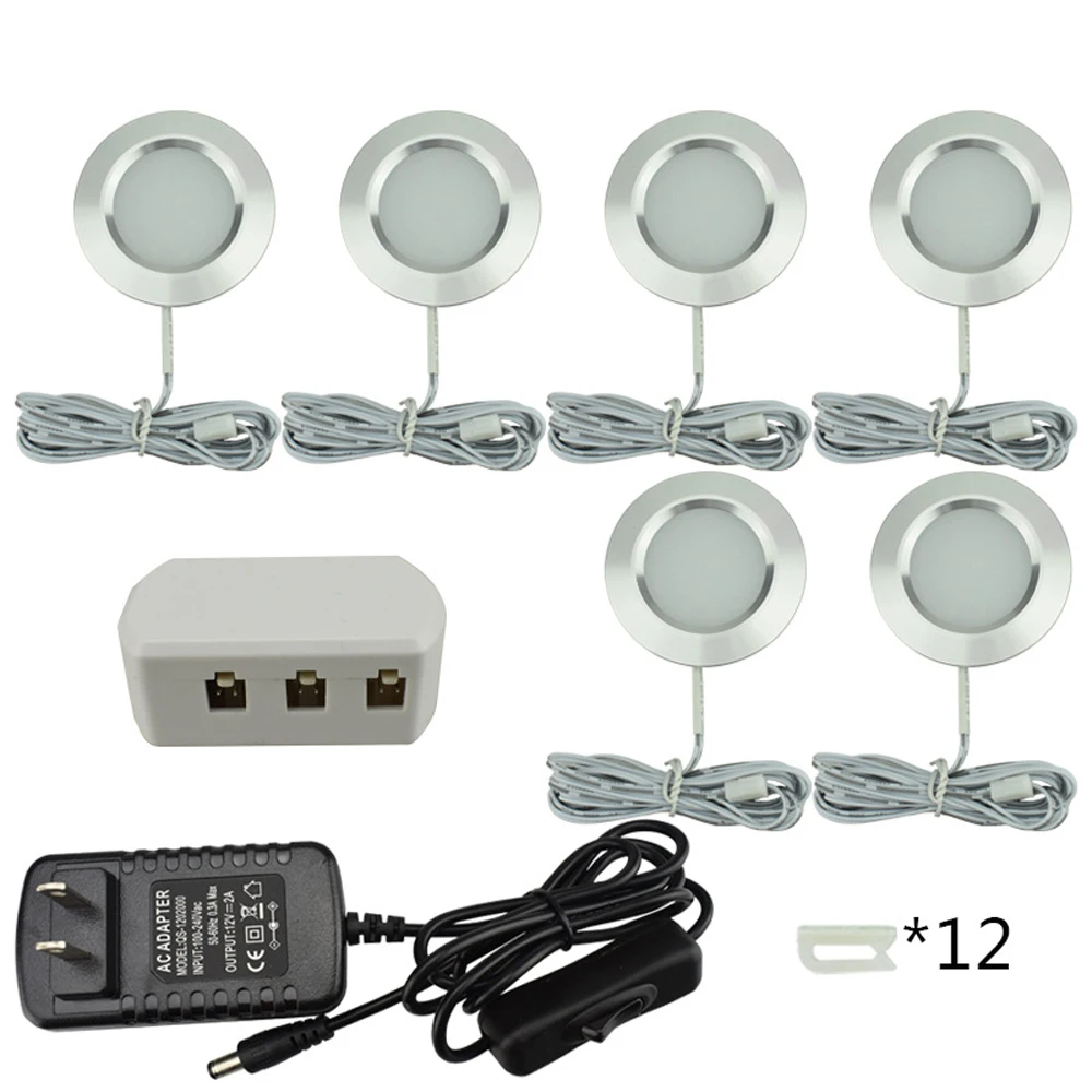 12V Modern Recessed LED under Cabinet Light 3W Warm White Aluminum Puck Lights for Home Kitchen Counter Ceiling Lighting