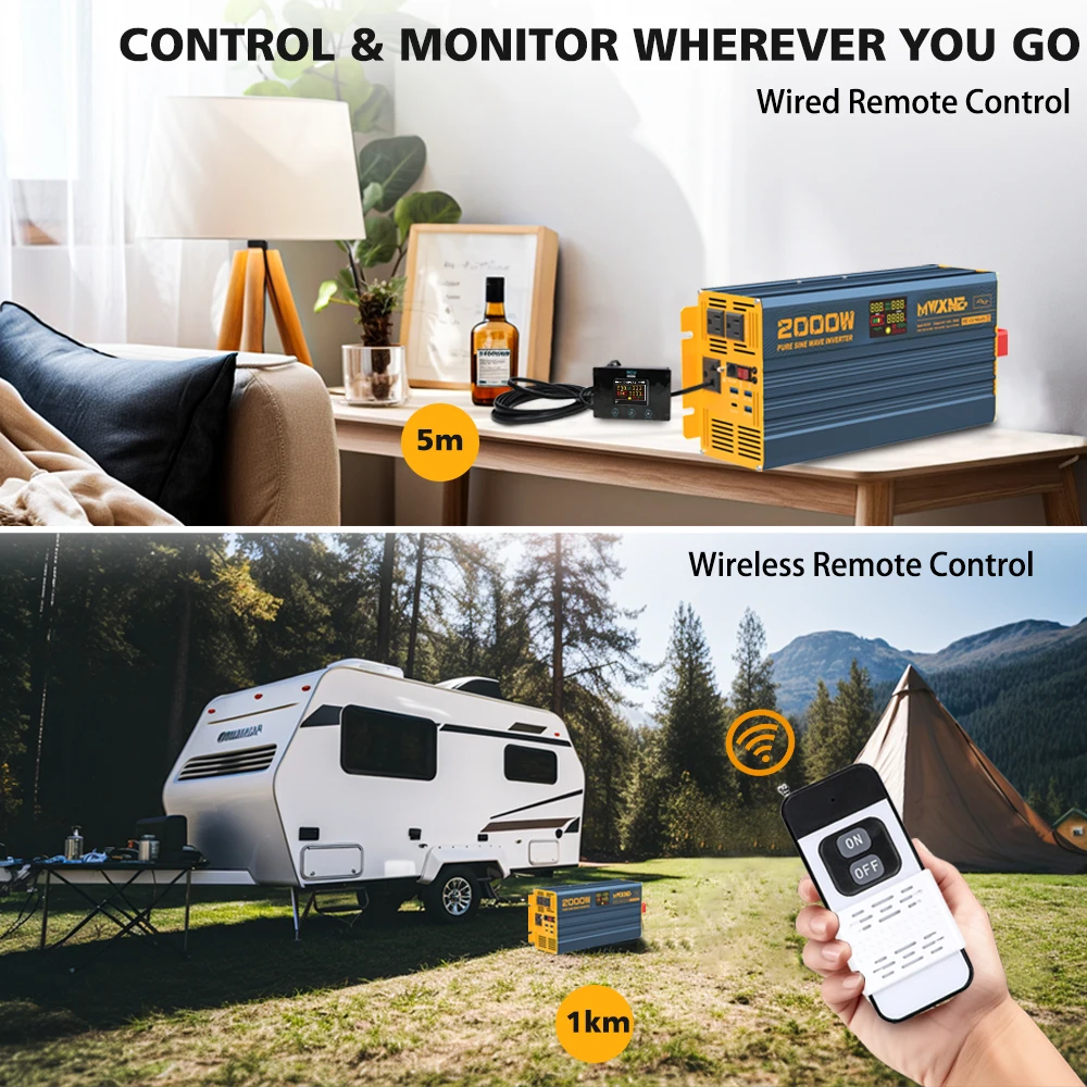 Us Warehouse DC Power Converter Fast Charging Type-C 1000w 2000w 3000w Pure Sine Wave Inverter With 7 Devices Use at Once