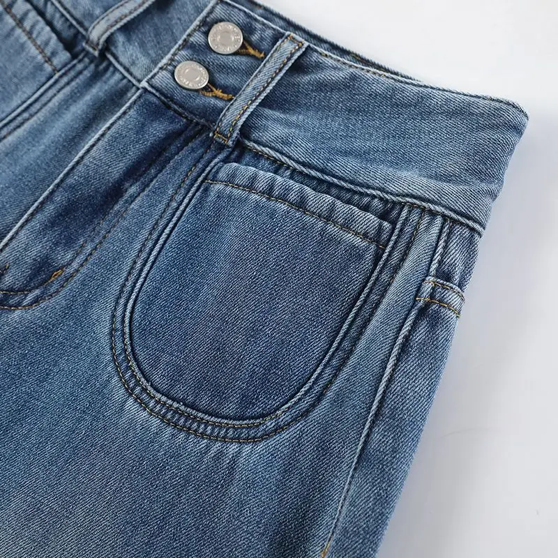 High Waist Wide Leg Denim Jeans Women's Autumn Winter New Style Fleece-lined Thickened Loose Slimming Quick Dry Vintage