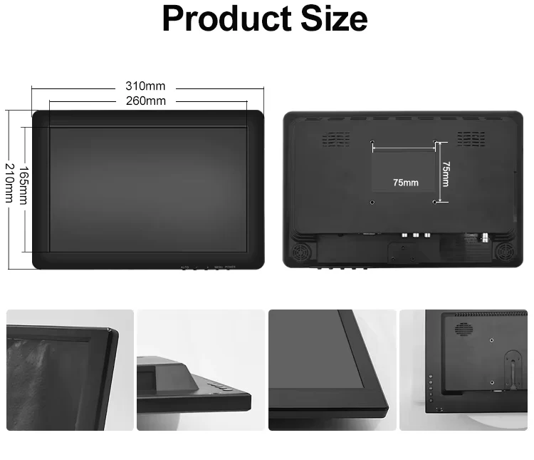 Bolinia 12.1 Inch Industrial Screen HD 1280*800 TFT LCD Display VGA AV BNC USB Remote Industrial OEM ODM Monitor