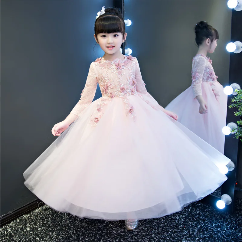 Floral lace 3-12 years wedding tutu baby dress designs party for girls