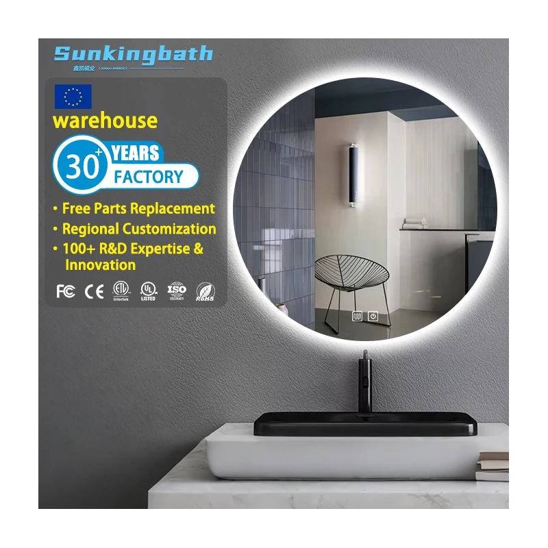 Wall Mount Makeup Mirrors Battery Powered Backlit Round Lighted Bluetooth Mirror With Light Led Bathroom Use