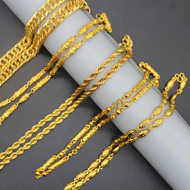 Wholesale Bulk Fashion 18k Gold Plated Stainless Steel Jewelry Men Twisted Rope Chain Necklace Stringless Steel Accessories