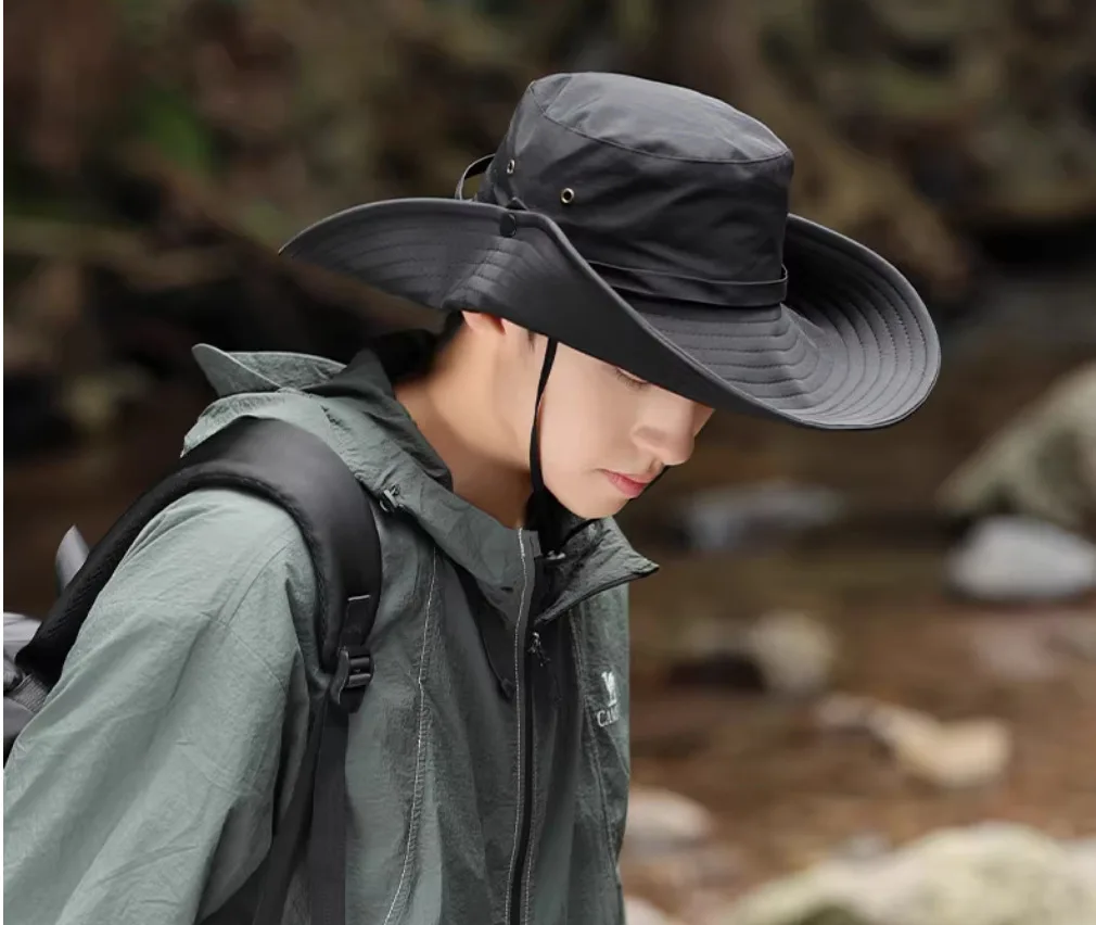 Chapeau de cowboy/pêcheur universel en nylon imperméable et à séchage rapide pour hommes et femmes, idéal pour la randonnée, le camping et la protection solaire._voghion.com