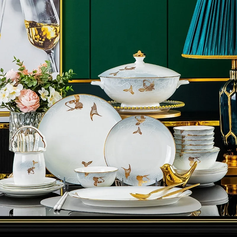 60 Head Glazed Bone China Dish Set - Sustainable & Stylish