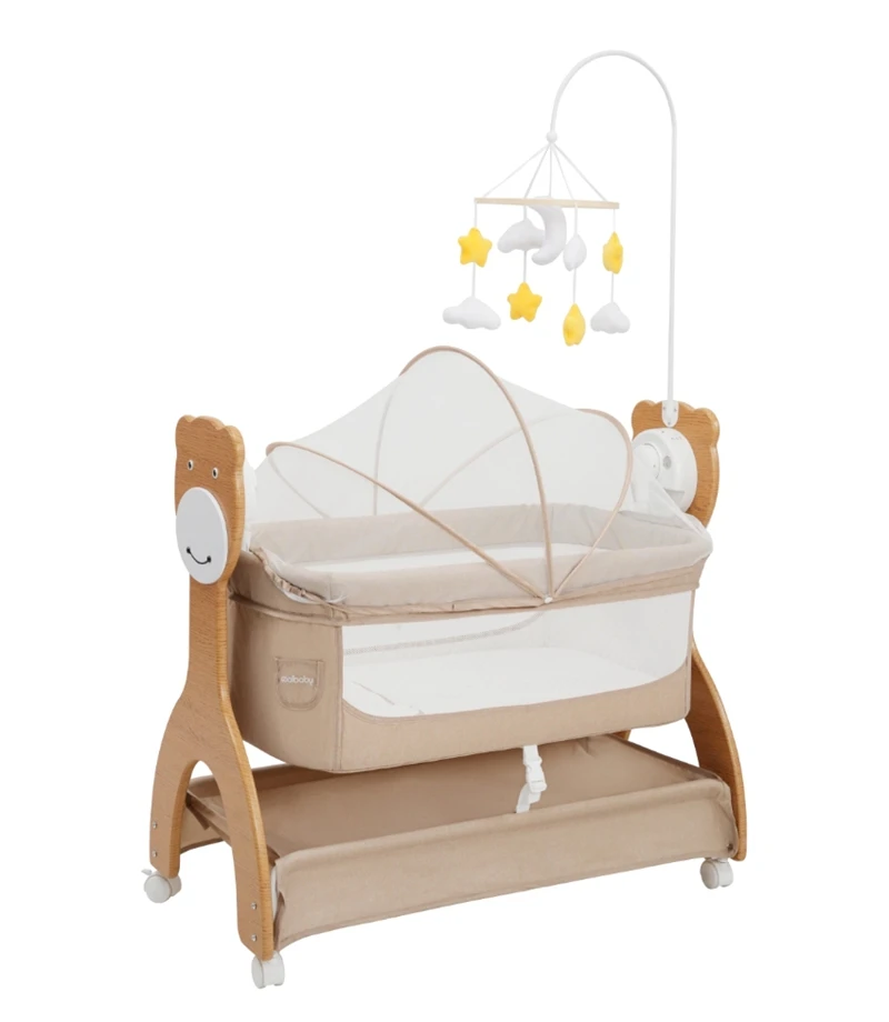 D1581 Cool Baby Electric Baby Crib With Cute Bear Printing and Three-speed Rocking Choices manufacture