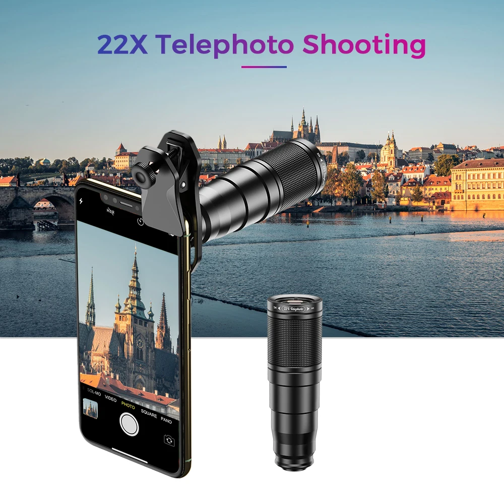 APEXEL Cell Phone Camera Lens Universal Kit 4 in 1 22X Mobile Phone Monocular Telescope Wide Angle Macro Fisheye Lens for iPhone